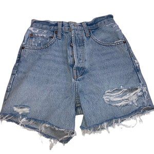 AGOLDE Riley Short Distressed Jean Shorts Blue Size 23 Button Fly